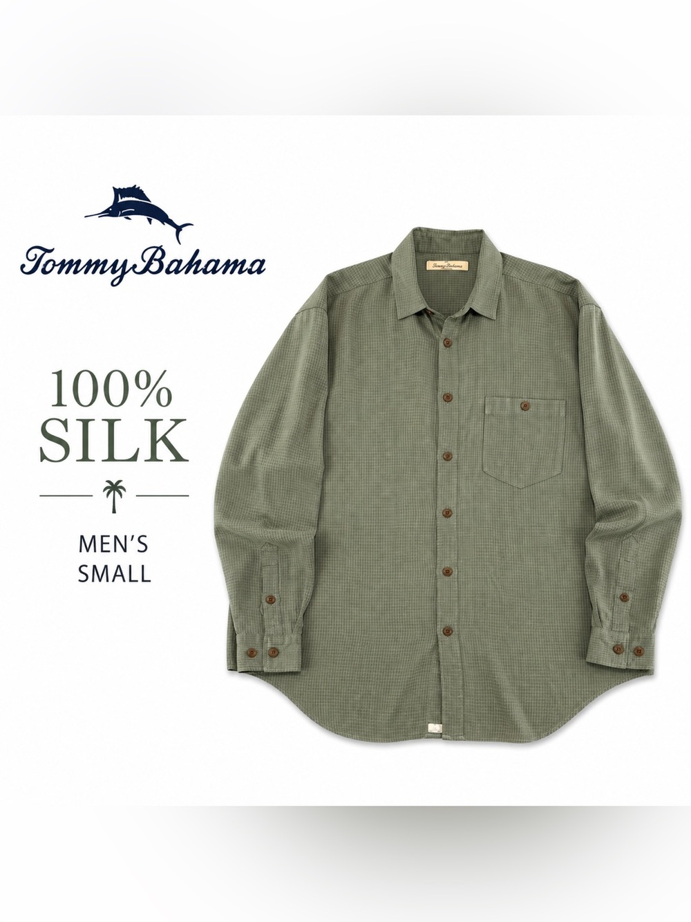 Tommy Bahama 100% Silk Button Shirt Men’s S Green Check Luxury Casual